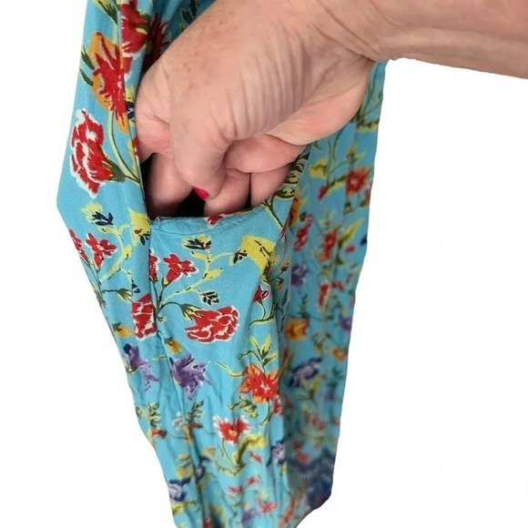 Angie M blue floral strapless boho romper/jumpsuit‎ with pockets + elastic waist - Picture 6 of 7